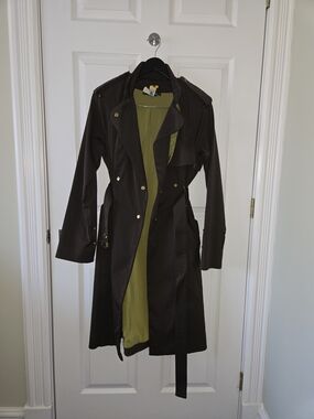 Liz Claiborne Dark Brown Trench Coat with Olive Lining